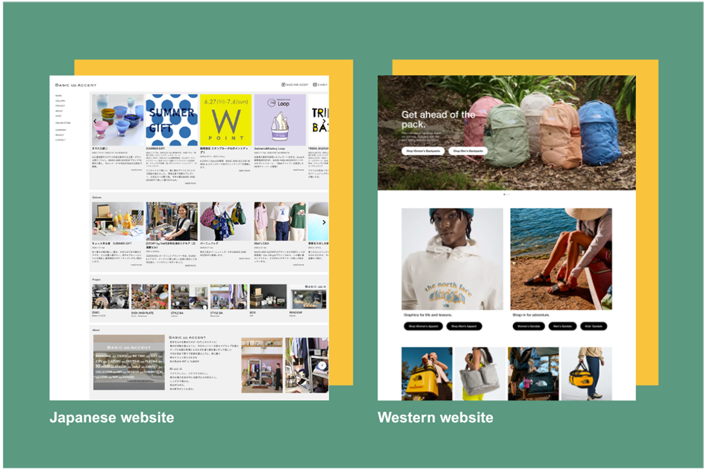 japanese website and western website comparison image